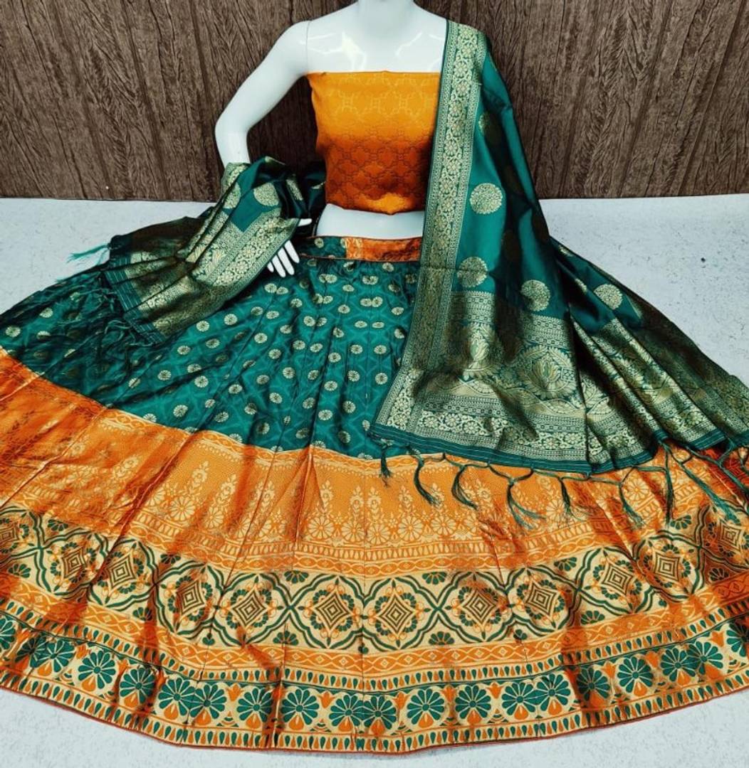 Stylish Brocade Lehenga With Choli And Banarasi Silk Dupatta Set